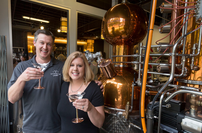 When Lee and Melissa Katrincic, founders of Durham Distillery, didn’t want to make a product that was like “licking a pine tree,” so they added notes of honeysuckle and other botanicals to their Conniption Gin. “It’s still a gin, but it’s not a gin that’s in your face in the same way,” says Melissa.