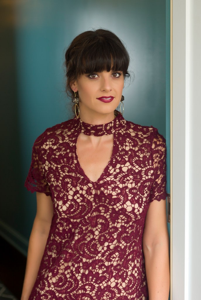 Lace dress, $54; Earrings, $24; From Pink Magnolia Boutique