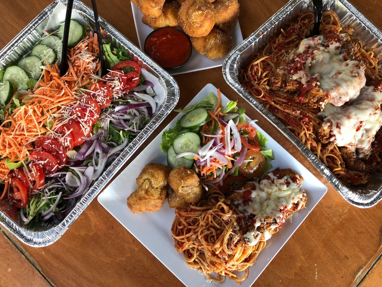 Ruckus Pizza, Pasta & Spirits is now offering family meals, including chicken Parmesan and spaghetti and meatballs.